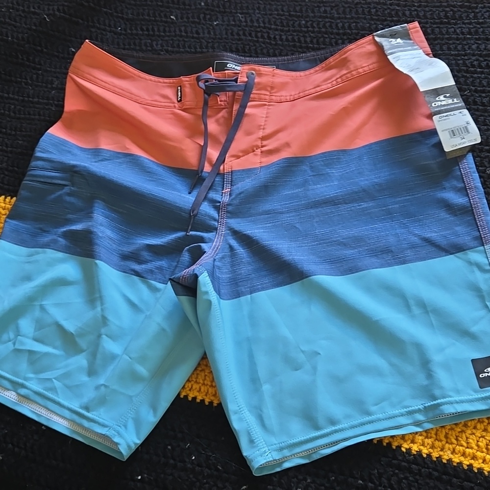 Men's O'Neil swim trunks NWT 34 WAIST HYPERFREAK above the knee 19" board shorts